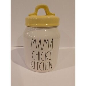 Rae Dunn Mama Chicks Kitchen Ceramic Canister Artisian White Yellow Lid